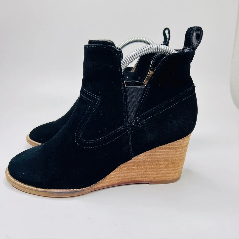 Blonde Irving Waterproof Black Suede Leather Wedge Heel Western Ankle Bootie